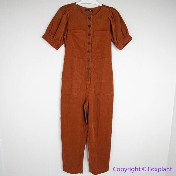 NEW Madewell Corduroy Puff-Sleeve Button-Front Jumpsuit, 0P - Picture 3 of 16